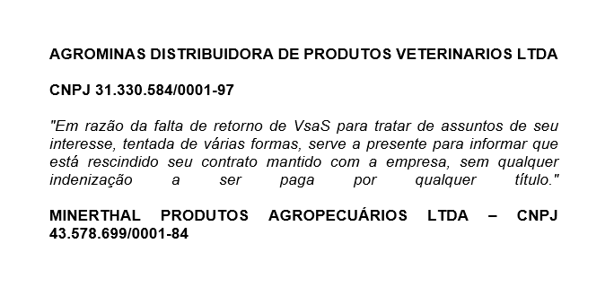 Informativo Agrominas Distribuidora de Produtos Veterinários LTDA